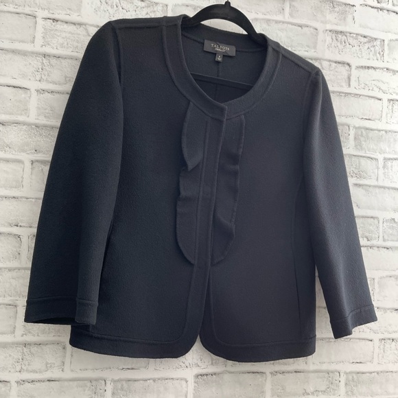 Talbots Wool Ruffle Blazer Jacket BLACK Size 8  #E126 - Picture 3 of 7